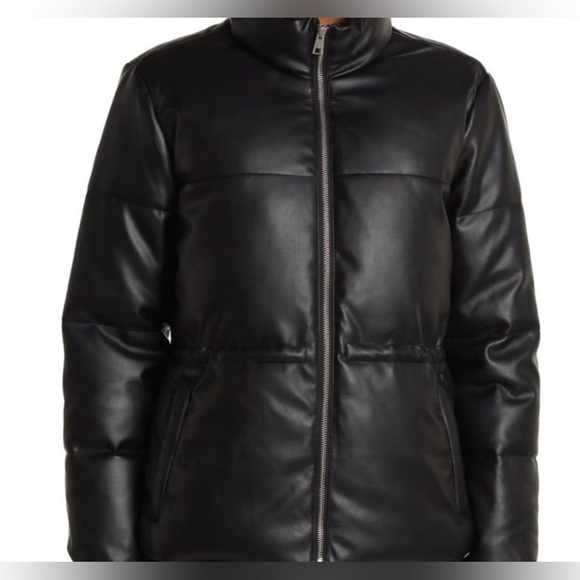 Black Levi’s Faux Leather Puffer Jacket, Womans Size Large - Picture 1 of 5
